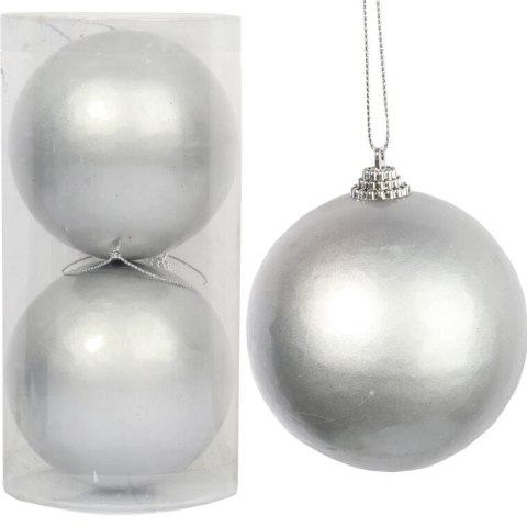 Zestaw 2 Matowych Bombek Plastikowych 8 cm - Kolor Srebrny