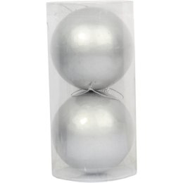 Zestaw 2 Matowych Bombek Plastikowych 8 cm - Kolor Srebrny