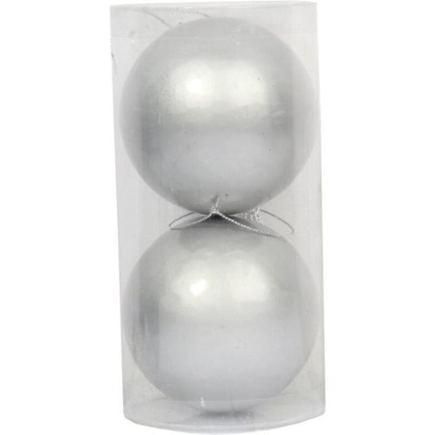 Zestaw 2 Matowych Bombek Plastikowych 8 cm - Kolor Srebrny