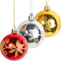 Zestaw 3 Brokatowych Bombek Plastikowych 6 cm - Złoty, Srebrny, Czerwony