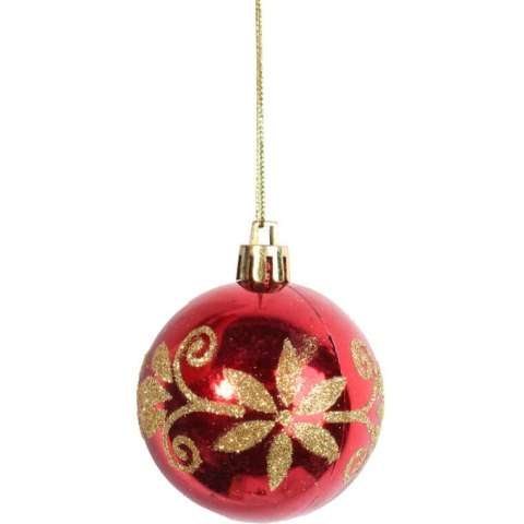 Zestaw 3 Brokatowych Bombek Plastikowych 6 cm - Złoty, Srebrny, Czerwony