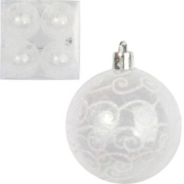 Zestaw 4 Plastikowych Bombek Bożonarodzeniowych ze Śnieżnym Dekorem, 6 cm