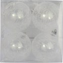 Zestaw 4 Plastikowych Bombek Bożonarodzeniowych ze Śnieżnym Dekorem, 6 cm