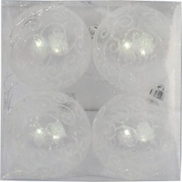 Zestaw 4 Plastikowych Bombek Bożonarodzeniowych ze Śnieżnym Dekorem, 6 cm
