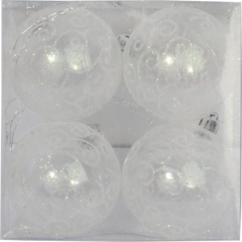 Zestaw 4 Plastikowych Bombek Bożonarodzeniowych ze Śnieżnym Dekorem, 6 cm