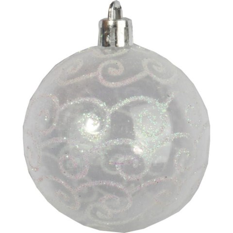 Zestaw 4 Plastikowych Bombek Bożonarodzeniowych ze Śnieżnym Dekorem, 6 cm