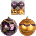 Zestaw 4 Plastikowych Bombek z Brokatowym Dekorem 10 cm - Złote i Fioletowe