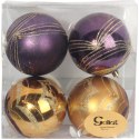 Zestaw 4 Plastikowych Bombek z Brokatowym Dekorem 10 cm - Złote i Fioletowe