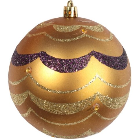 Zestaw 4 Plastikowych Bombek z Brokatowym Dekorem 10 cm - Złote i Fioletowe