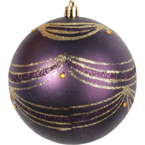 Zestaw 4 Plastikowych Bombek z Brokatowym Dekorem 10 cm - Złote i Fioletowe