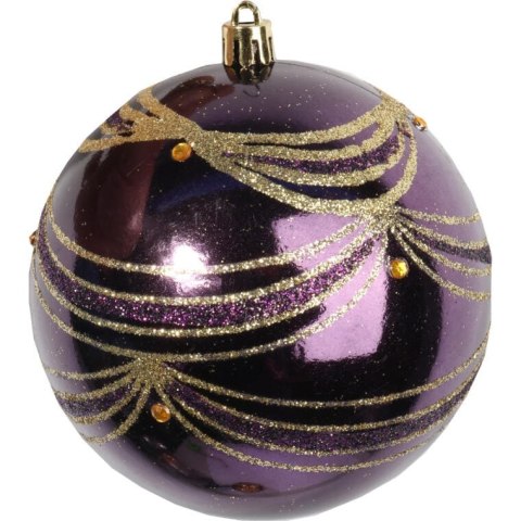 Zestaw 4 Plastikowych Bombek z Brokatowym Dekorem 10 cm - Złote i Fioletowe