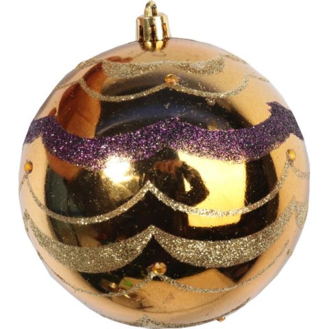Zestaw 4 Plastikowych Bombek z Brokatowym Dekorem 10 cm - Złote i Fioletowe