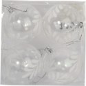Zestaw 4 Przezroczystych Bombek Plastikowych z Białym Dekorem Śniegu, 8 cm