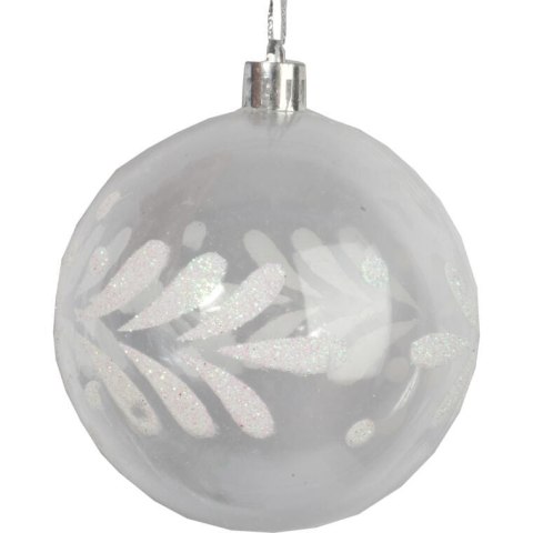 Zestaw 4 Przezroczystych Bombek Plastikowych z Białym Dekorem Śniegu, 8 cm