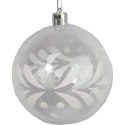 Zestaw 4 Przezroczystych Bombek Plastikowych z Białym Dekorem Śniegu, 8 cm
