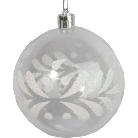 Zestaw 4 Przezroczystych Bombek Plastikowych z Białym Dekorem Śniegu, 8 cm