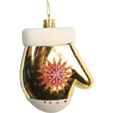 Zestaw 4 Złotych Bombek Plastikowych w Kształcie Rękawiczek z Brokatem 10 cm