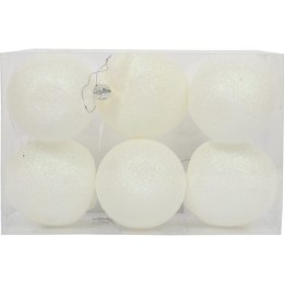 Zestaw 6 Bombek Bożonarodzeniowych Białe Jabłka z Brokatem, Plastikowych, 6 cm