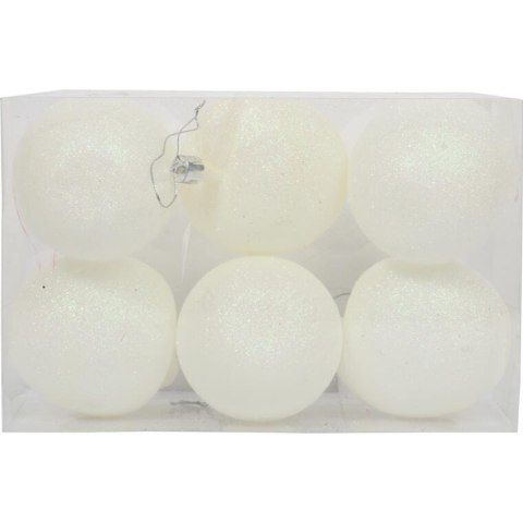Zestaw 6 Bombek Bożonarodzeniowych Białe Jabłka z Brokatem, Plastikowych, 6 cm