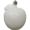 Zestaw 6 Bombek Bożonarodzeniowych Białe Jabłka z Brokatem, Plastikowych, 6 cm