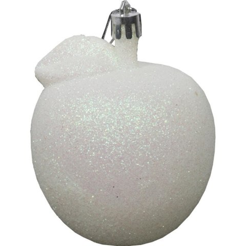 Zestaw 6 Bombek Bożonarodzeniowych Białe Jabłka z Brokatem, Plastikowych, 6 cm