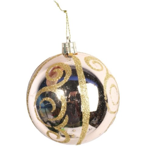 Zestaw 6 Bombek Plastikowych Srebrno-Złotych z Brokatowym Dekorem, 8 cm