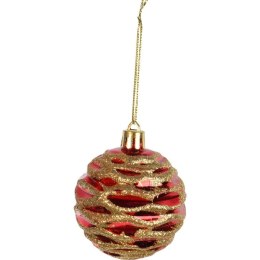 Zestaw 6 Czerwonych Plastikowych Bombek Bożonarodzeniowych z Złotym Dekorem