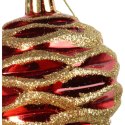 Zestaw 6 Czerwonych Plastikowych Bombek Bożonarodzeniowych z Złotym Dekorem