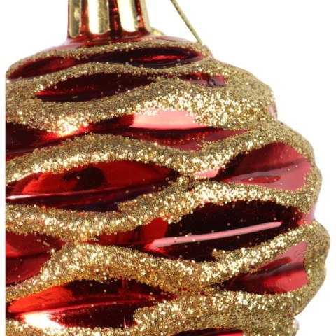 Zestaw 6 Czerwonych Plastikowych Bombek Bożonarodzeniowych z Złotym Dekorem