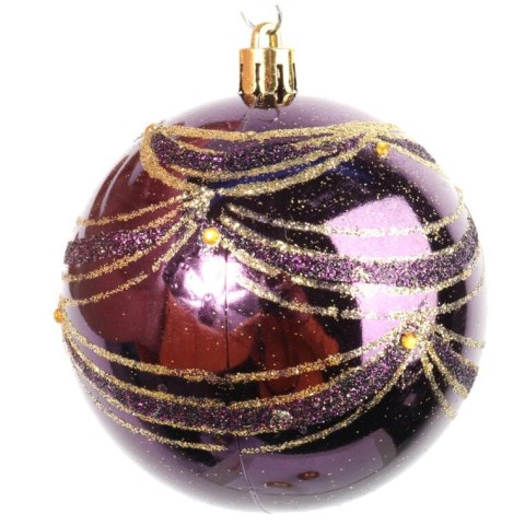 Zestaw 6 Dekorowanych Bombek Plastikowych Złotych o Wysokości 8cm