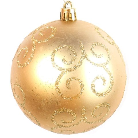 Zestaw 6 Dekorowanych Bombek Plastikowych Złotych o Wysokości 8cm