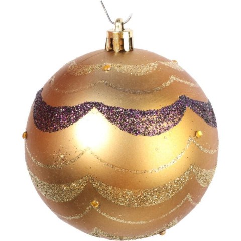 Zestaw 6 Dekorowanych Bombek Plastikowych Złotych o Wysokości 8cm