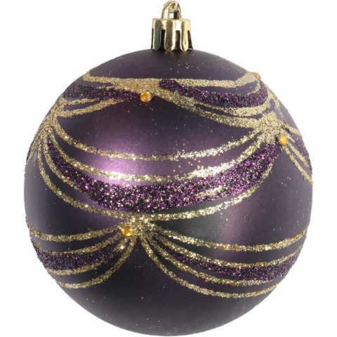 Zestaw 6 Dekorowanych Bombek Plastikowych Złotych o Wysokości 8cm