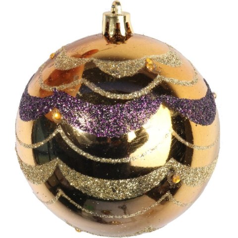 Zestaw 6 Dekorowanych Bombek Plastikowych Złotych o Wysokości 8cm