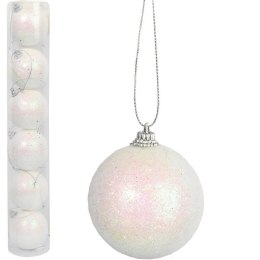 Zestaw 6 Nawiszących Białych Plastikowych Bombek Świątecznych 6cm