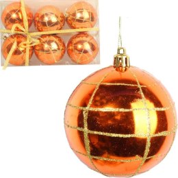 Zestaw 6 Plastikowych Bombek Pomarańczowych 7 cm do Dekoracji Świątecznej