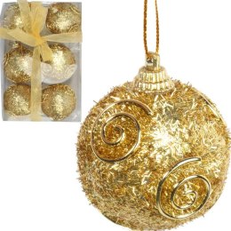 Zestaw 6 Wytrzymałych Bombek Brokatowych w Kolorze Złotym - 5 cm