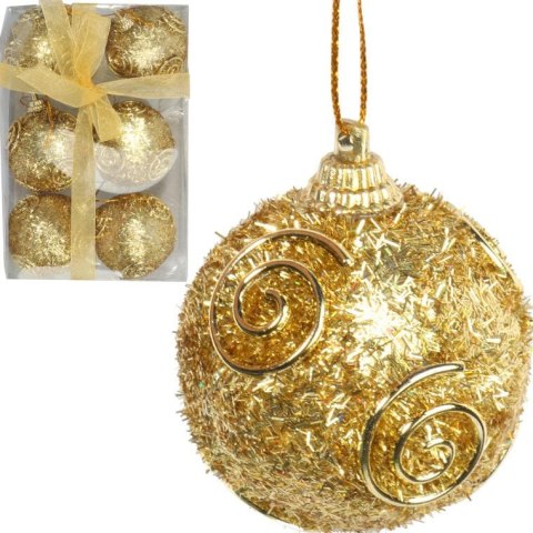 Zestaw 6 Wytrzymałych Bombek Brokatowych w Kolorze Złotym - 5 cm