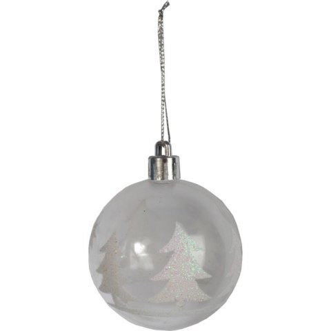 Zestaw 6 białych bombek plastikowych z brokatem, 6 cm