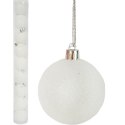 Zestaw 9 Białych Bombek Bożonarodzeniowych z Brokatem, Plastikowych, 6 cm