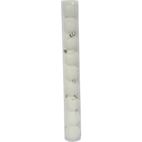 Zestaw 9 Białych Bombek Bożonarodzeniowych z Brokatem, Plastikowych, 6 cm