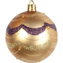 Zestaw 9 Plastikowych Bombek Bożonarodzeniowych Fioletowo-Złotych z Brokatowym Dekorem, 6 cm