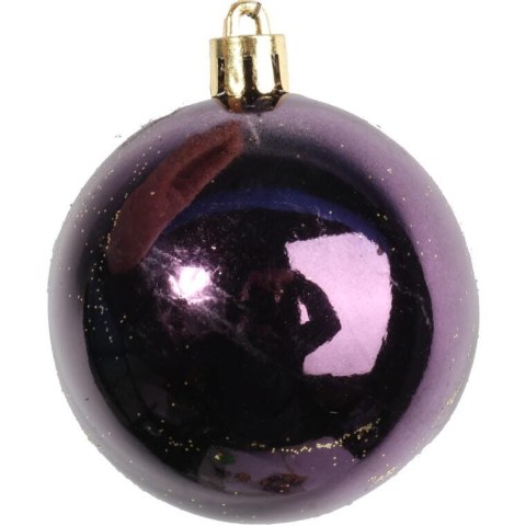 Zestaw 9 Plastikowych Bombek Bożonarodzeniowych Fioletowo-Złotych z Brokatowym Dekorem, 6 cm