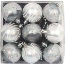 Zestaw 9 plastikowych bombek bożonarodzeniowych o kolorze grafitowym, 6 cm.