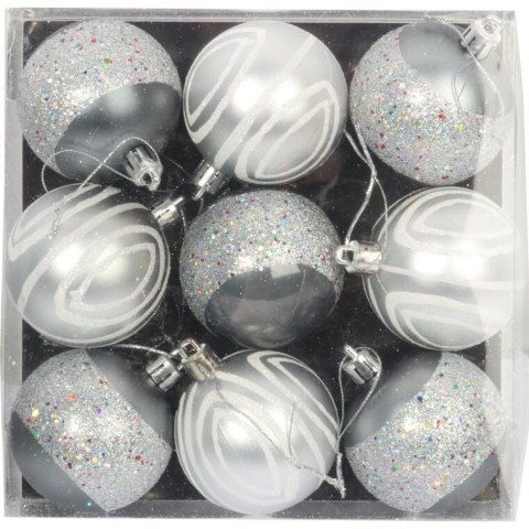 Zestaw 9 plastikowych bombek bożonarodzeniowych o kolorze grafitowym, 6 cm.