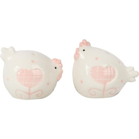 Zestaw Ceramicznych Kurek na Sól i Pieprz w Kolorze Biało-Różowym - Dekoracja Wielkanocna