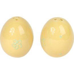 Zestaw Ceramicznych Solniczki i Pieprzniczki w Kształcie Jajek - Kolor Żółty z Zielonymi Kwiatkami