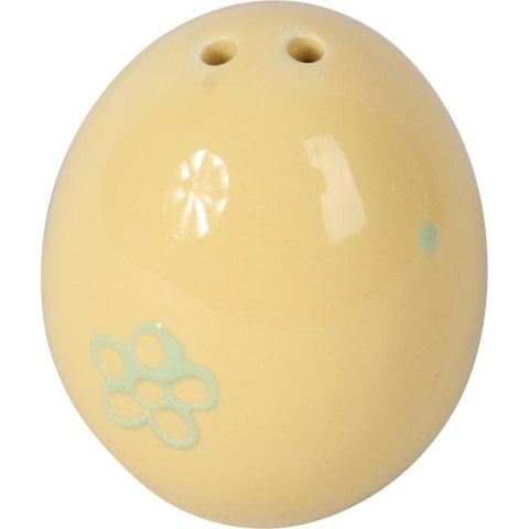 Zestaw Ceramicznych Solniczki i Pieprzniczki w Kształcie Jajek - Kolor Żółty z Zielonymi Kwiatkami