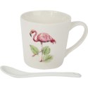 Zestaw prezentowy kubek i łyżeczka ceramiczna we flamingi z liśćmi