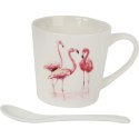 Zestaw prezentowy kubek i łyżeczka ceramiczna we flamingi